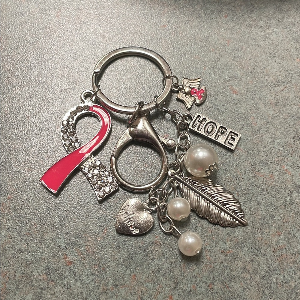 Hope Charm Cancer Dark Pink Keychain